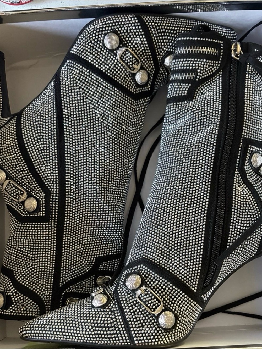 Vera Wang Black and Silver Crystal Embellished Ankle Booties